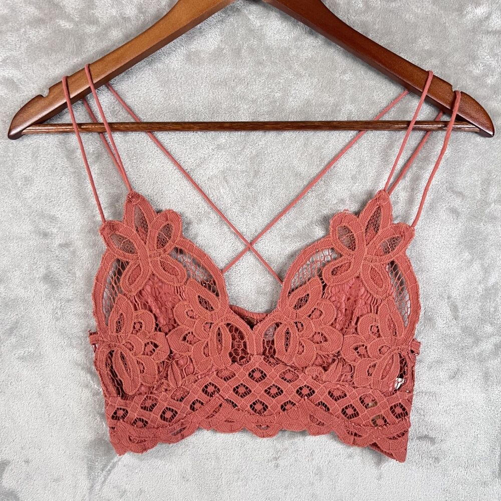 Free People FP ONE Adella Crochet Lace Bralette XS Terracotta Strappy Boho Top